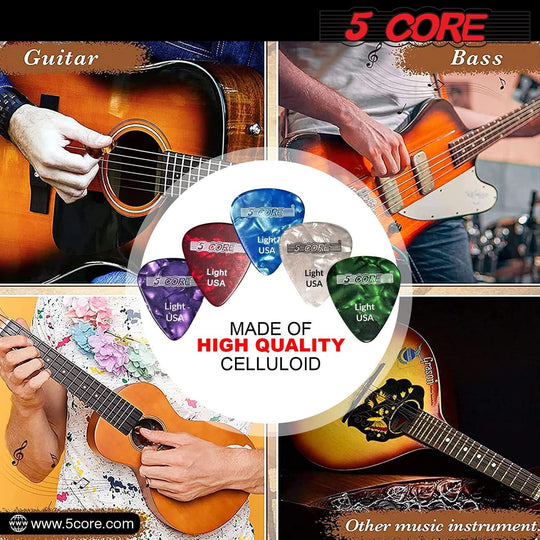 Celluloid 5Core guitar picks for bass and electric guitars, light gauge