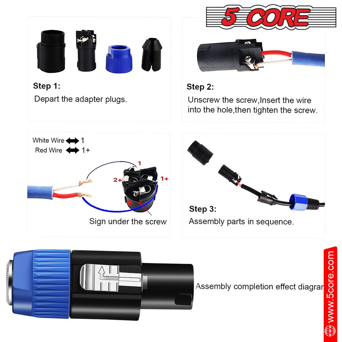 5Core professional-grade audio jack male adapter for high-power speakers