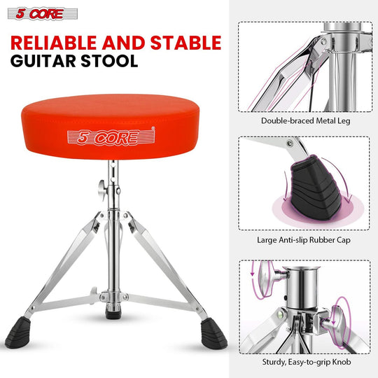 Durable drum throne with padded seat and practice pad