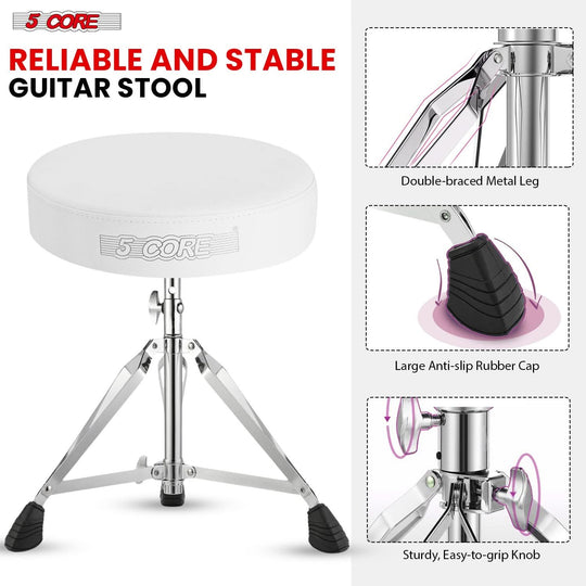 Heavy-duty adjustable stool with cushioned seat and practice pad