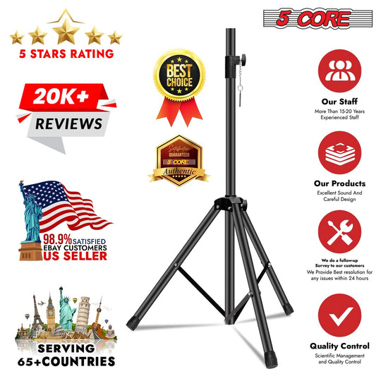 Heavy-duty black tripod speaker stand adjustable up to 72 inch for DJ studio monitors
