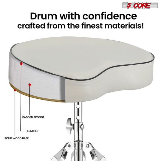 Adjustable padded drummer seat saddle style