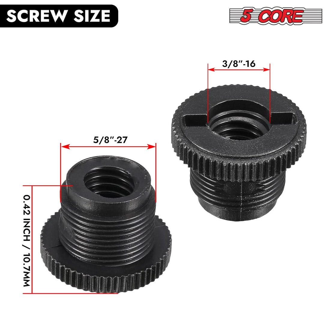 Compact 5/8 male to 3/8 female adapter for microphone stands