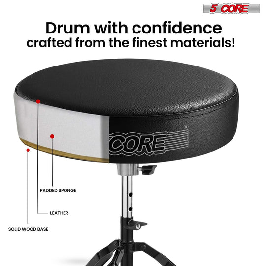 5Core drum throne padded guitar stool adjustable drummer seat black