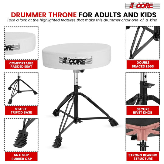 5Core heavy-duty drum throne with cushioned seat and practice pad