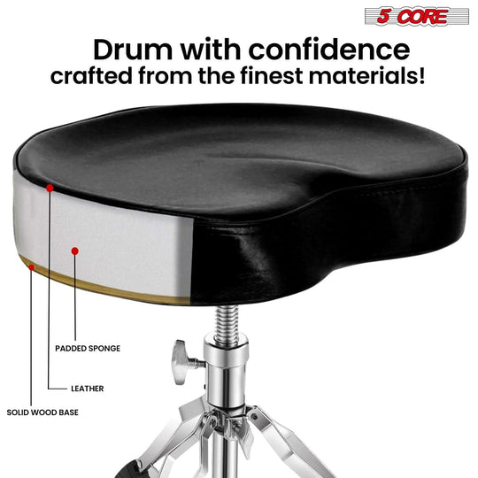 Padded saddle drum throne designed for adults and kids