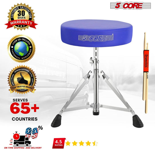 Adjustable drum throne with cushioned seat and practice stand