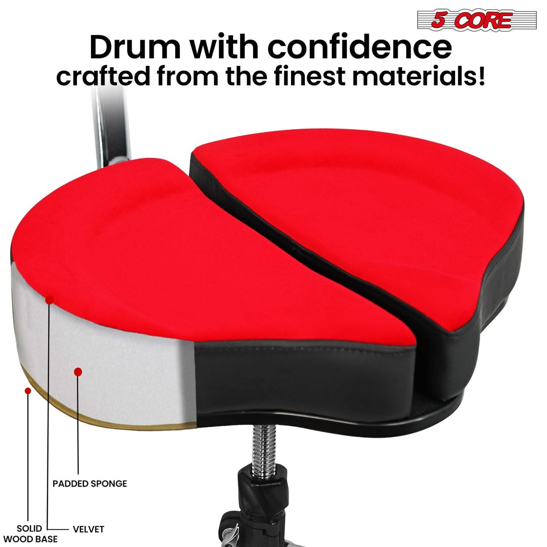 Padded drum throne with backrest for comfortable guitar and drum seating
