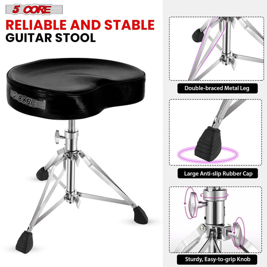 Comfortable black guitar stool drum throne with saddle seat