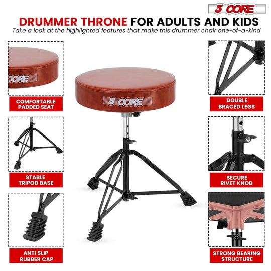 Adjustable stool with padded seat and built-in drum practice pad