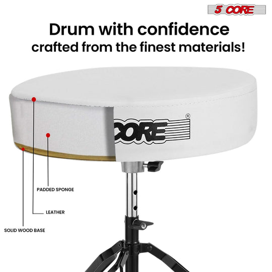Portable drum throne with adjustable height and snare practice pad
