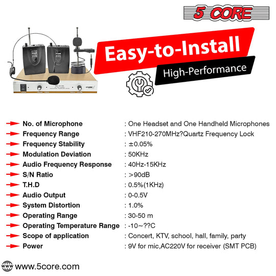 Wireless VHF handheld mic and collar mic combo with receiver