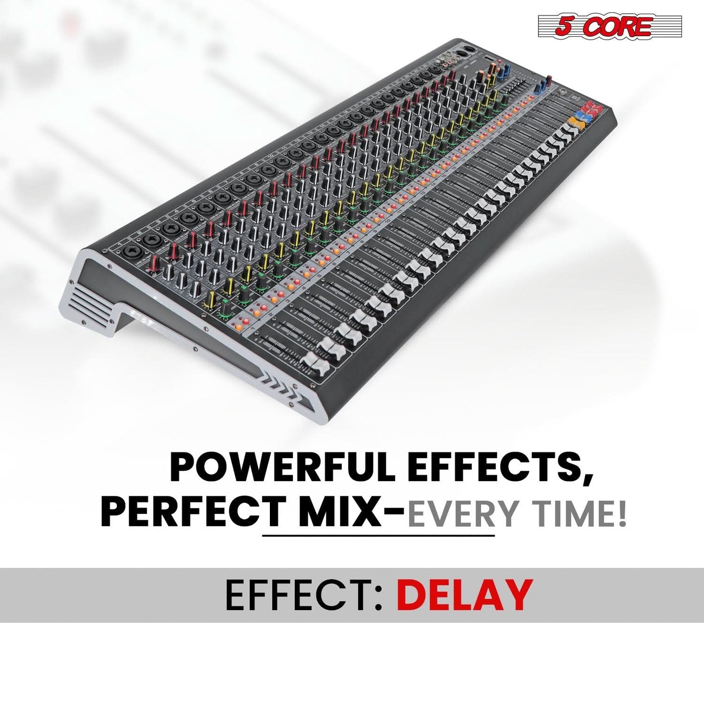 5 Core Audio Mixer 24 Channel DJ Sound Board w Bluetooth USB PC Recording PA Analog Mixing Interface
