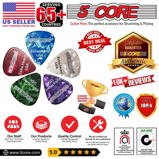 Strong 5Core 1.2mm guitar picks in white for optimal sound and performance