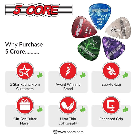 Durable green picks 0.46mm light by 5Core for studio and stage