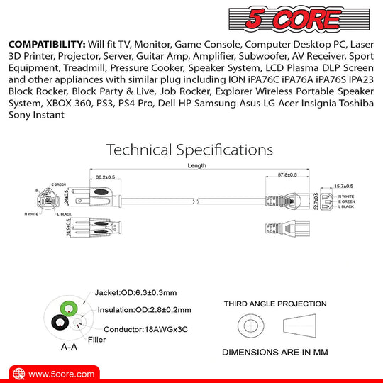 Light-duty AC cable for indoor appliances