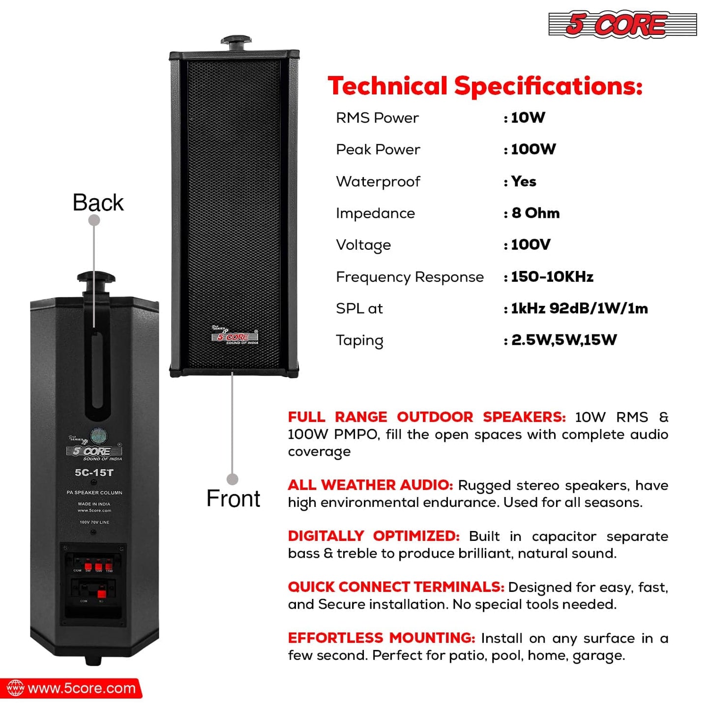 Key features of the outdoor loudspeaker