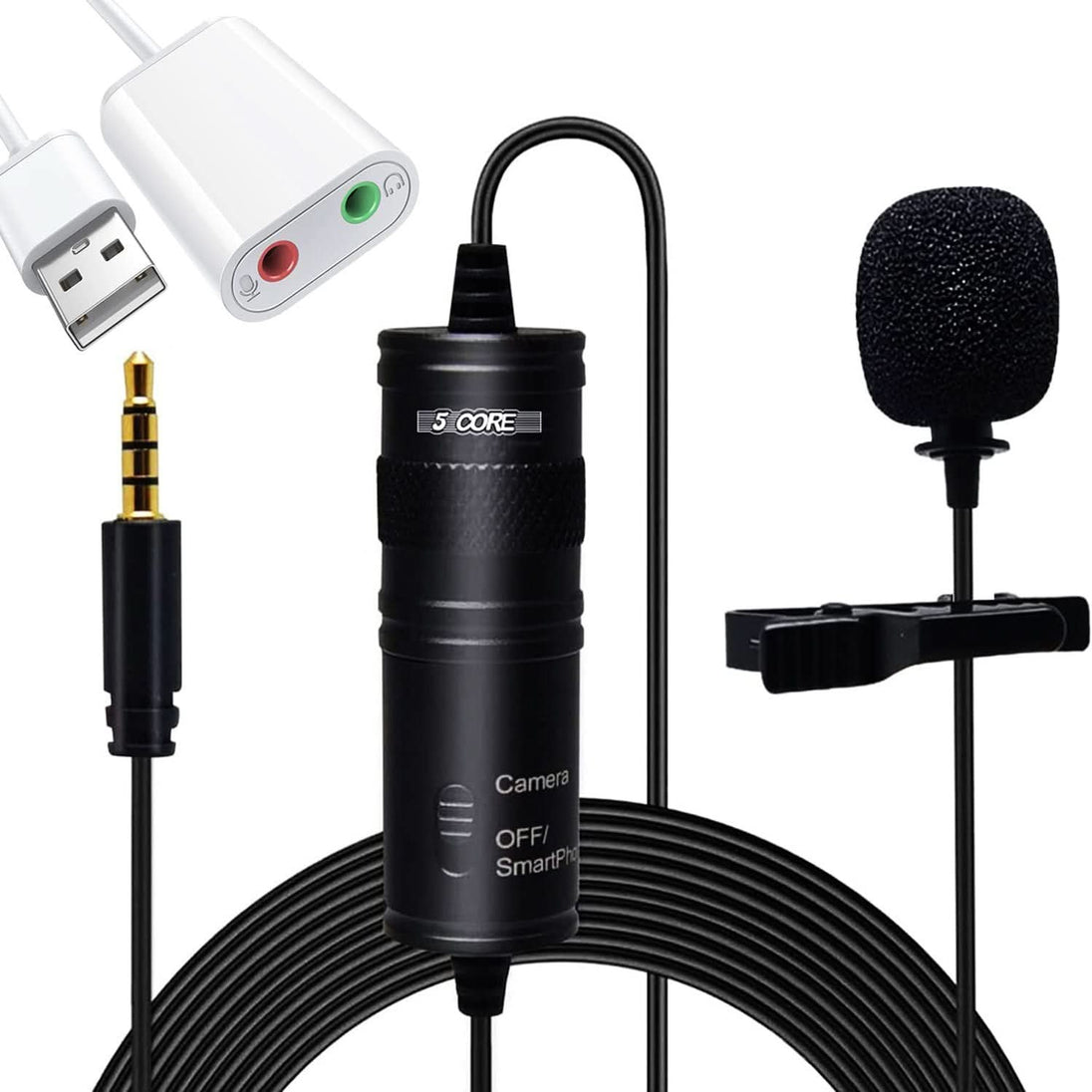 5Core professional-grade clip-on lavalier microphone, 3.5mm omnidirectional lapel mic