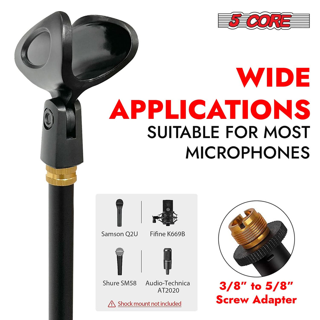 Durable 5Core universal microphone stand with round base for easy setup