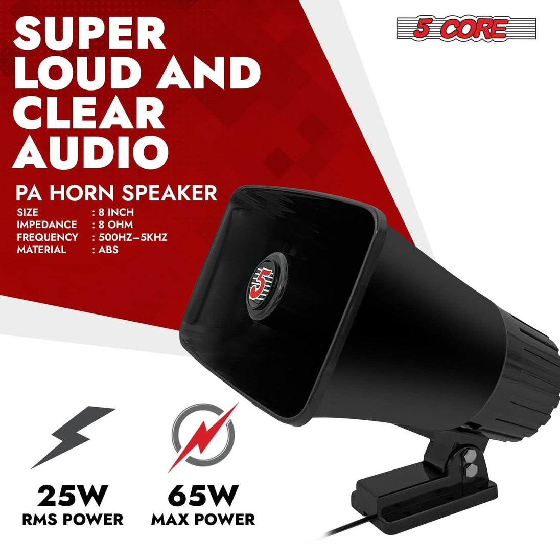 5 Core PA Horn Speaker 4Pcs 8 Inch 65W Loud Audio Outdoor Speakers System 8Ohm Reflex Megaphone