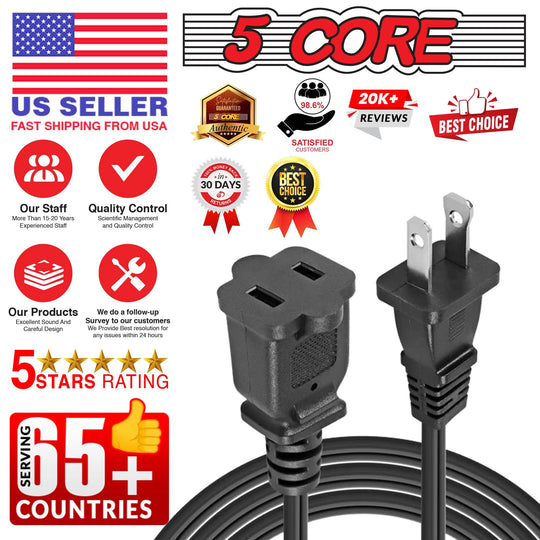 2 pack 2 prong extension cords with 10 ft reach and 125V capacity