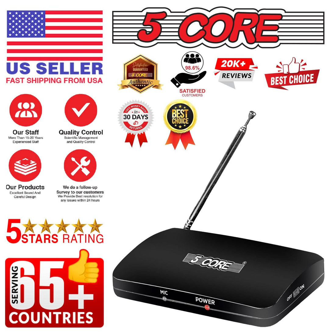 5Core dual function wireless microphone, wired and wireless modes, microphone for all events