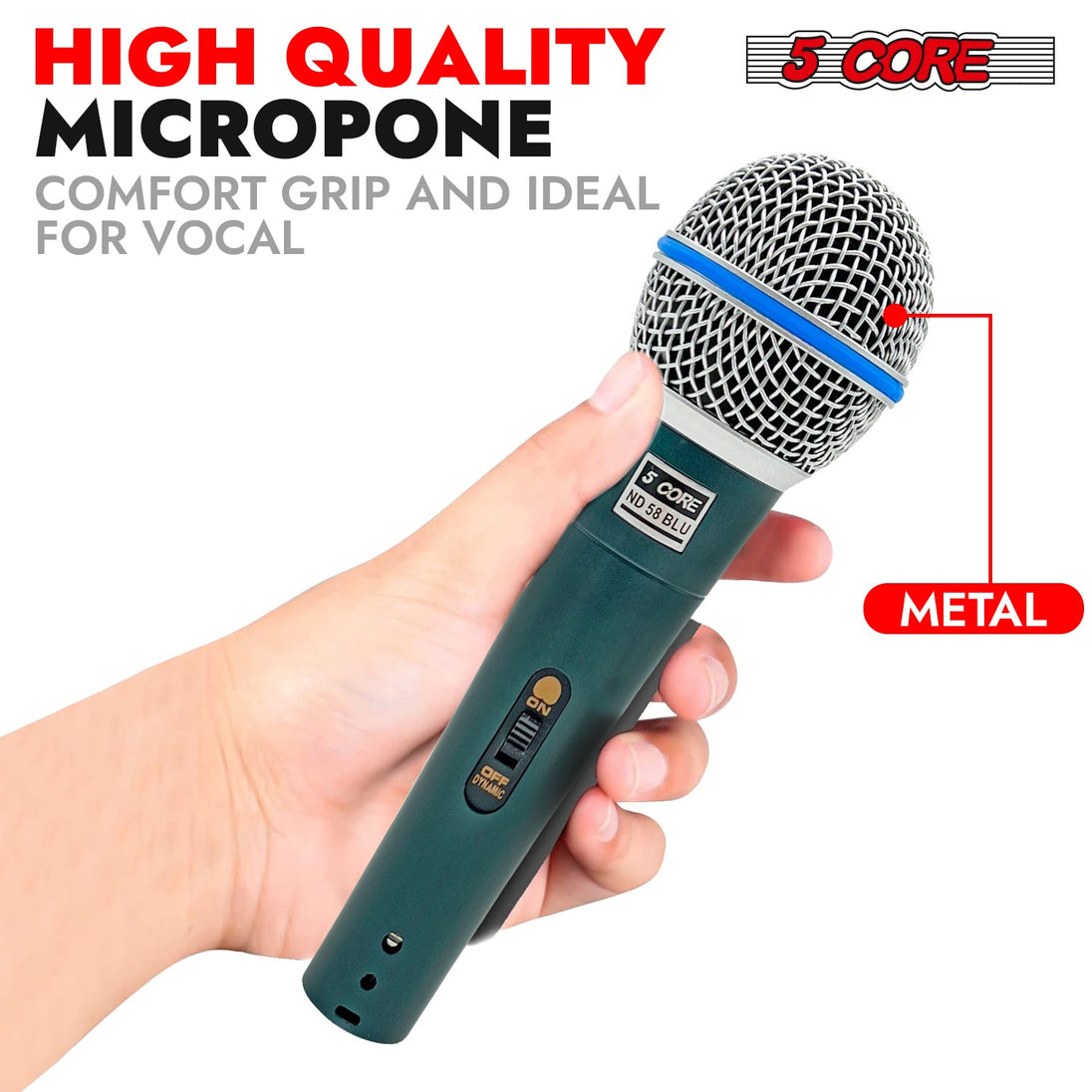 5Core dynamic XLR microphone, handheld mic for karaoke and studio use
