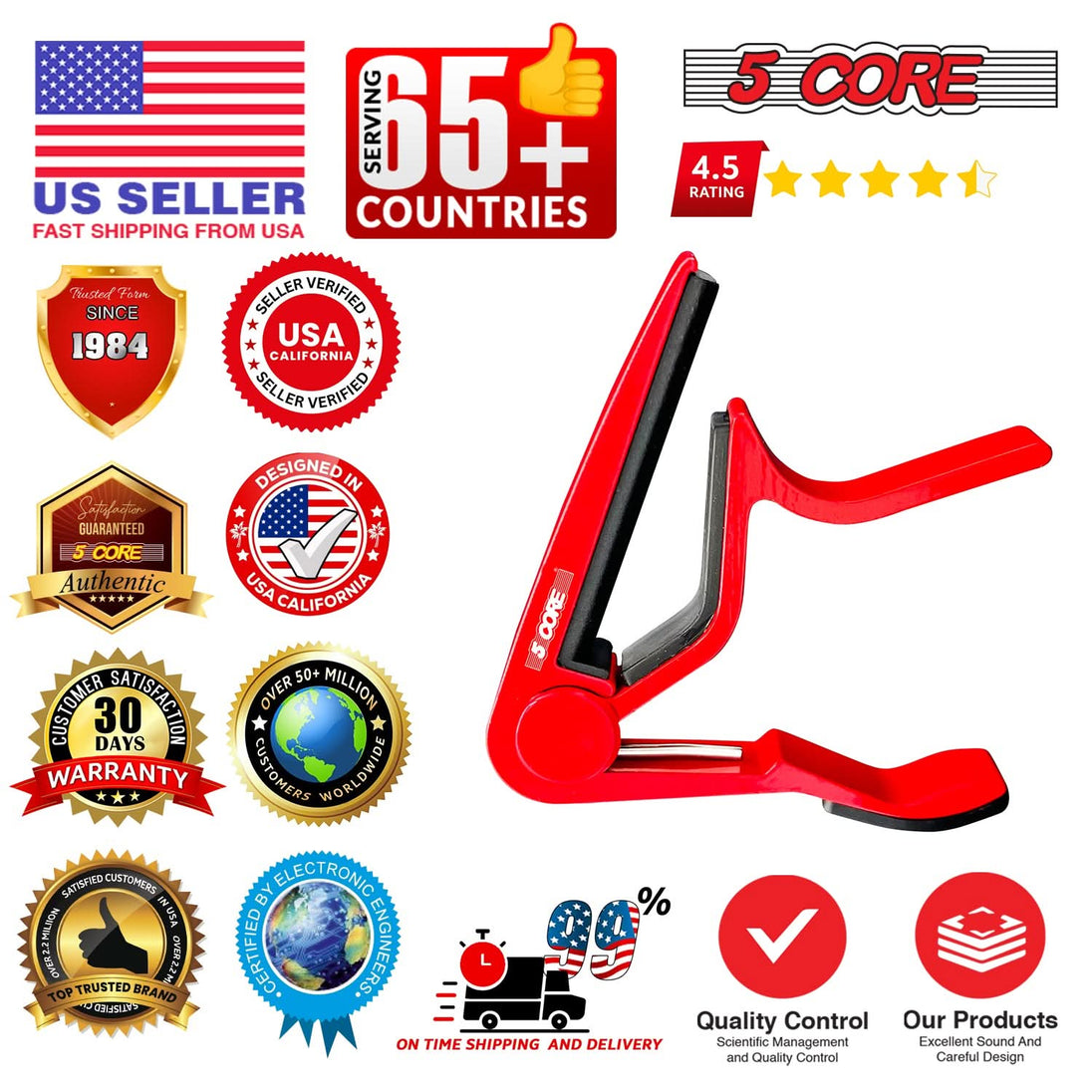 5Core Capo Acoustic Electric Guitar 6 String Kapo Clip For Banjo Mandolin Ukulele