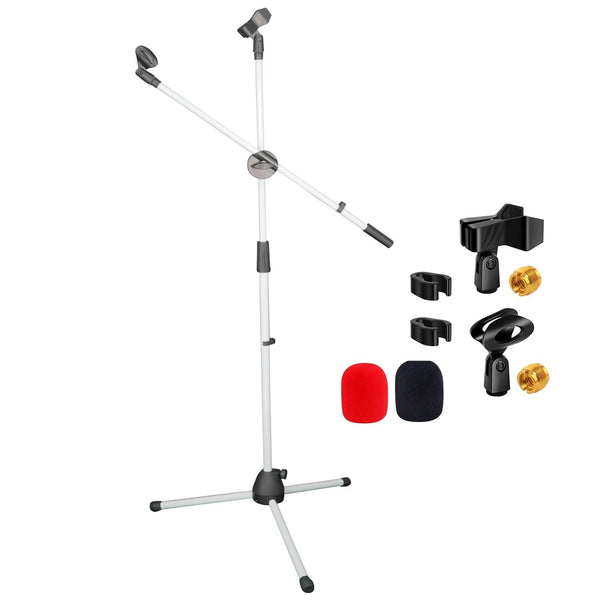 5Core white tripod mic stand with adjustable heavy-duty boom arm