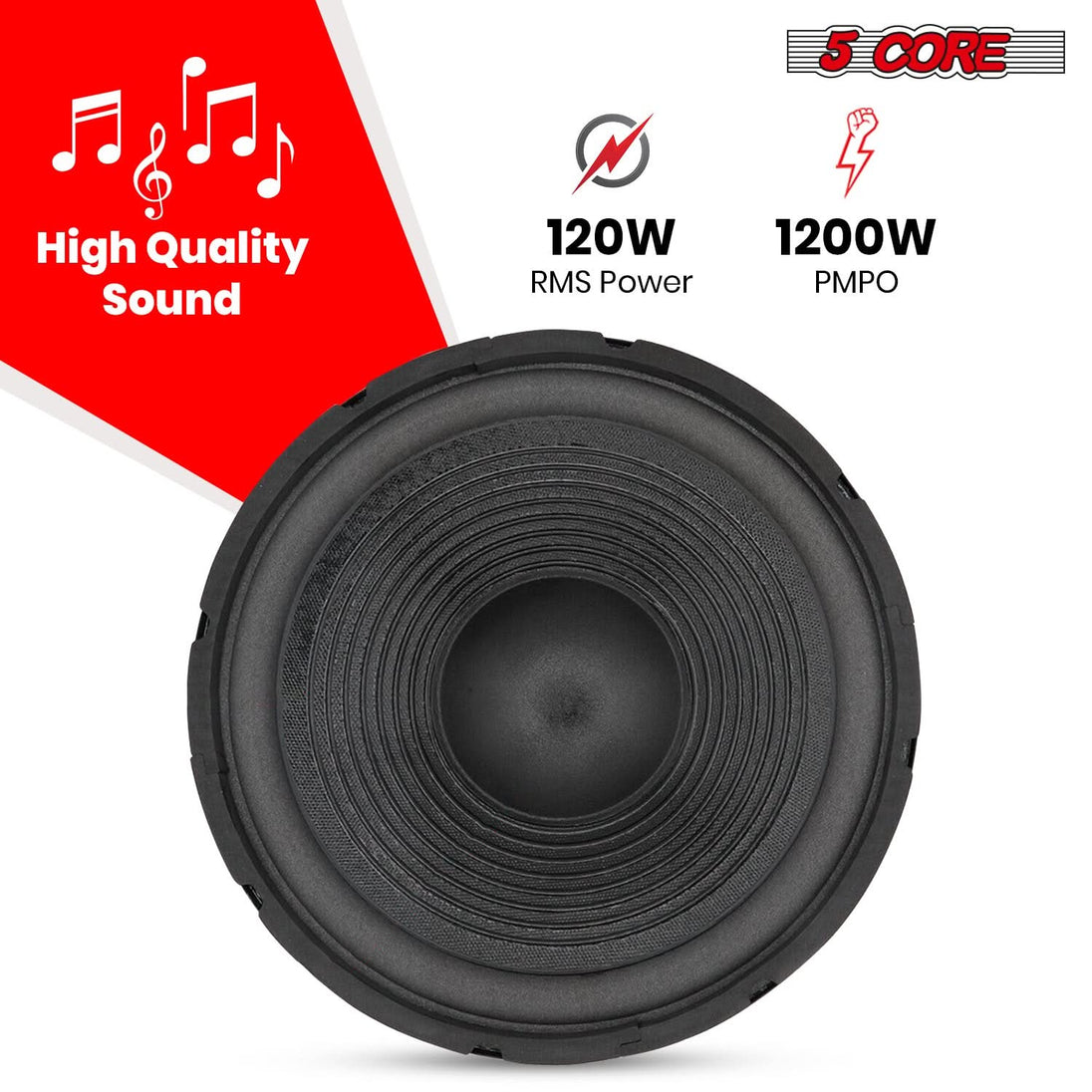 5 Core 12 Inch Subwoofer Pair 1200W Car Audio Sub Woofer 4 Ohm w Deep Bass Replacement Loud Speaker