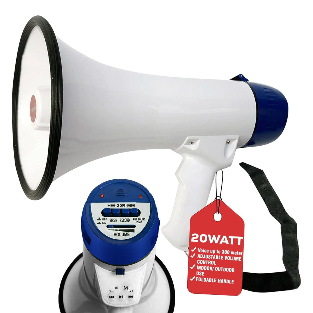 5Core Megaphone bullhorn with siren, 20W loudspeaker, and battery power.