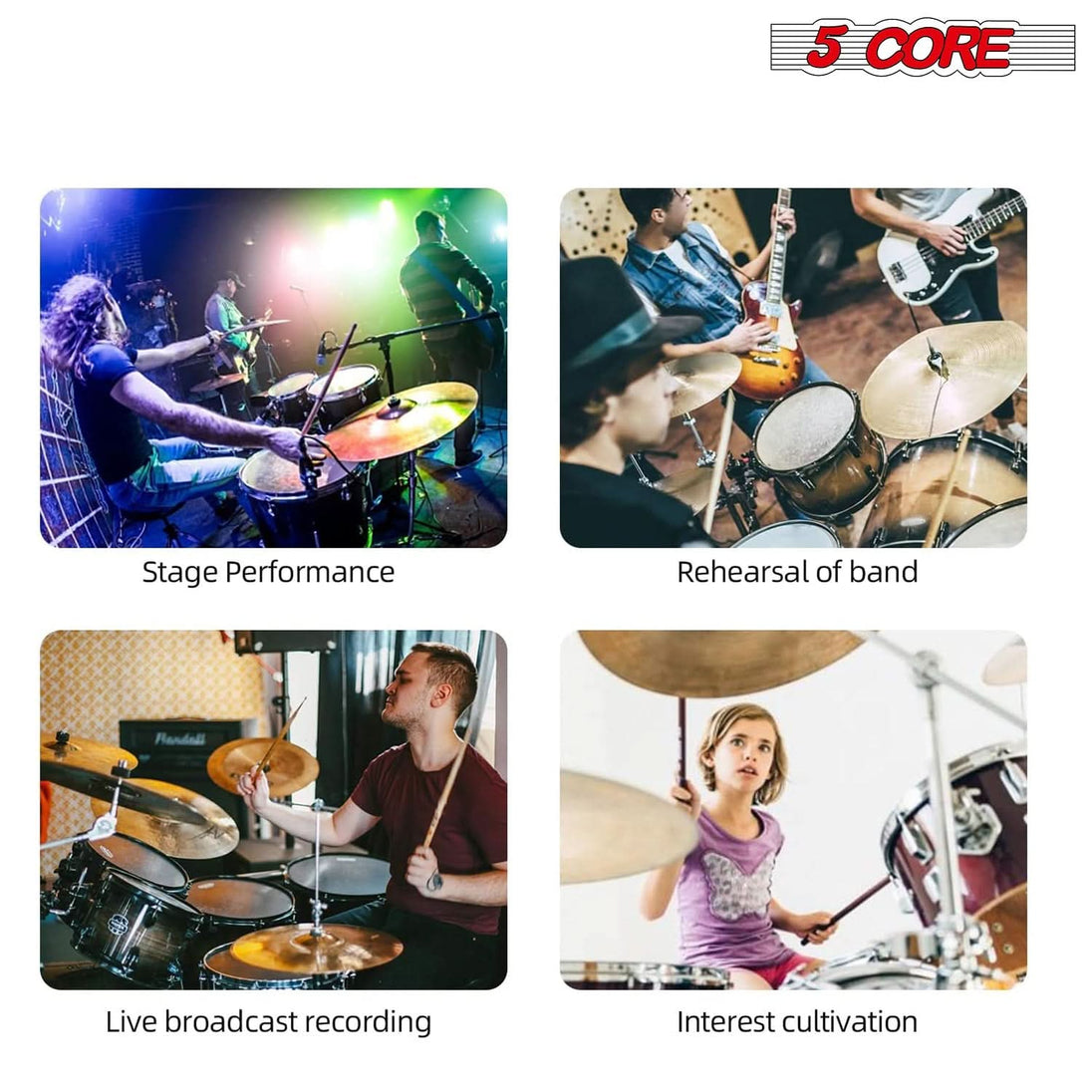 Professional drum mic kit with wired dynamic mics for drummers