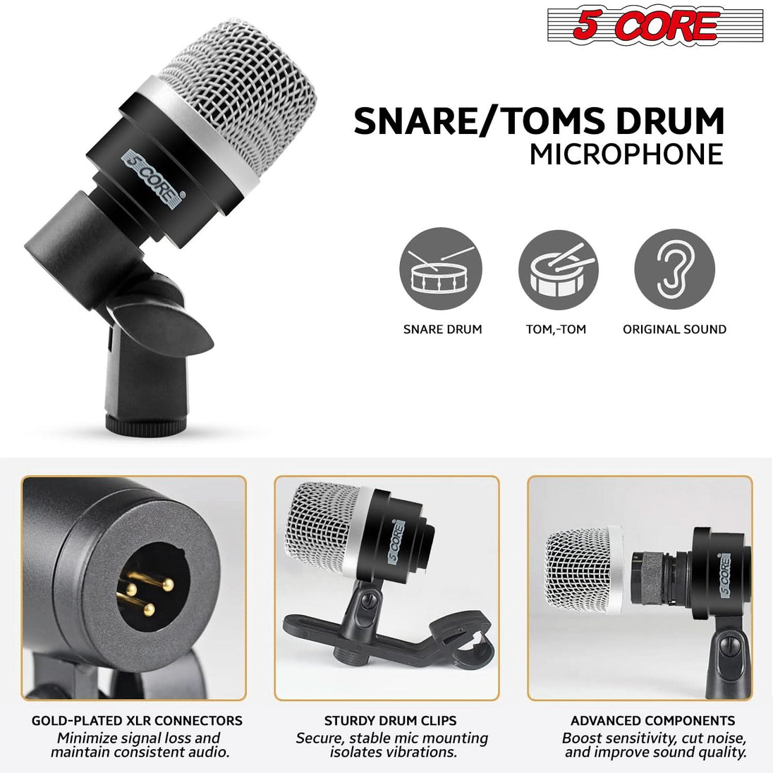 Enhanced Drum Sounds: 5 Core Dynamic Drum Mic Set for Drummers