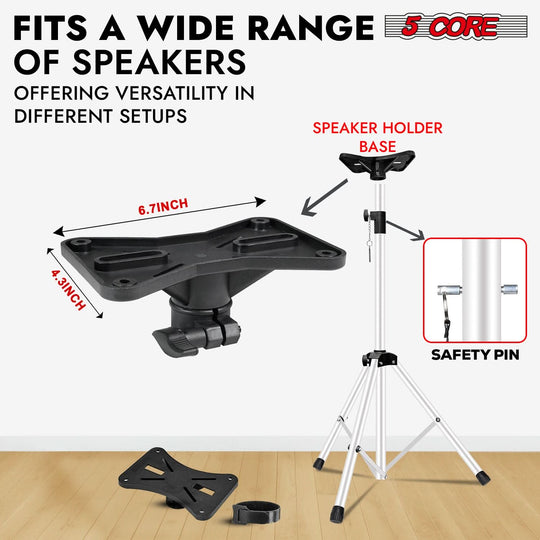 5Core white studio monitor speaker stand with strong tripod base