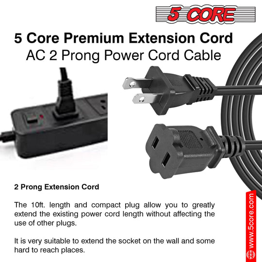 5Core 2 piece AC adapter cable set with 10 foot length each