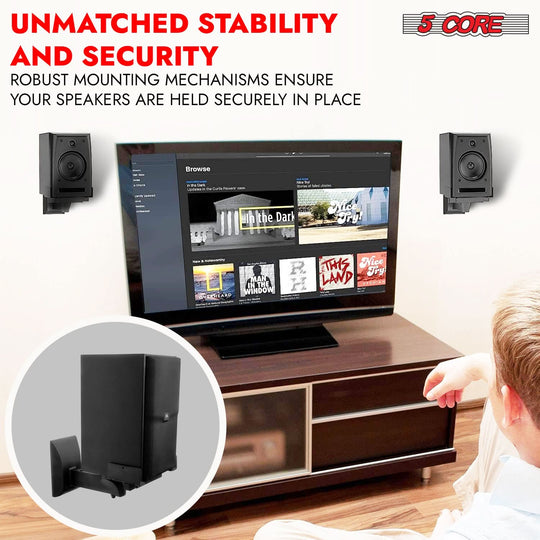 5Core speaker wall mount, 11-inch adjustable swivel, space bookshelf brackets, pair