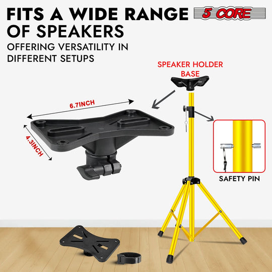5Core yellow studio monitor stand with pole mount for audio setups
