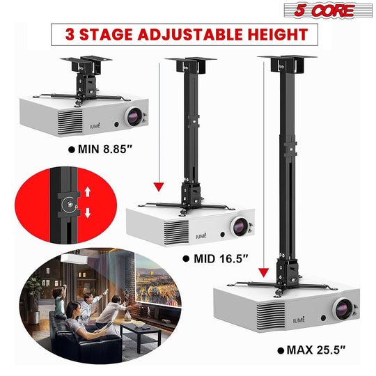 Universal projector holder black by 5Core for ceiling or wall mount 40lb capacity