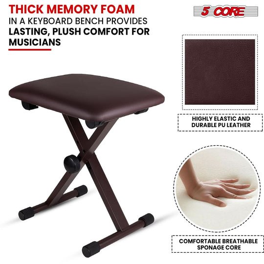 Adjustable 5Core X style piano bench, padded stool for keyboards