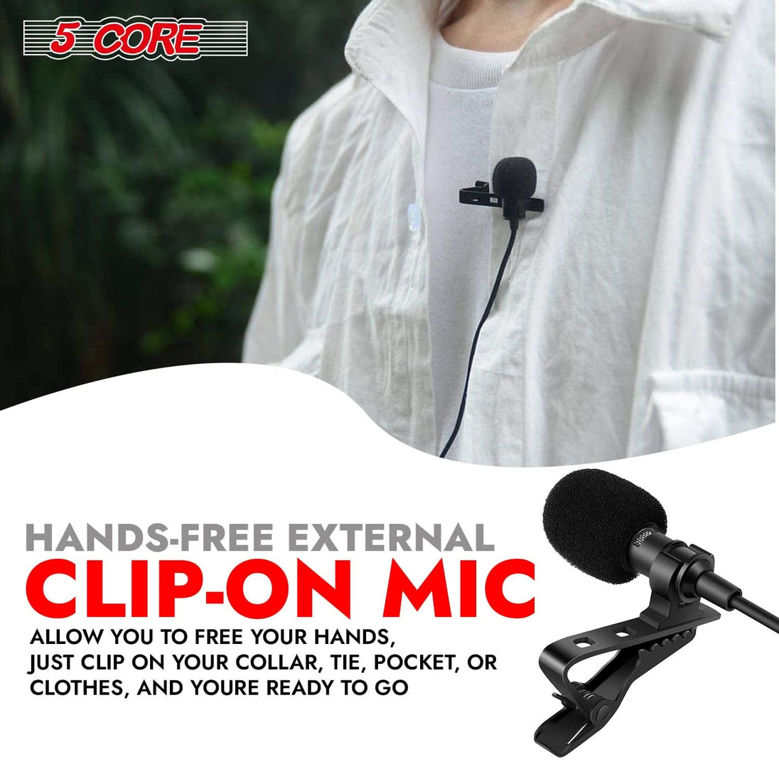 5Core omnidirectional 3.5mm clip-on lavalier mic, professional-grade lapel microphone