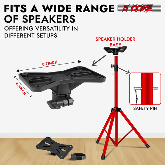5Core red studio monitor speaker stand with stable tripod design