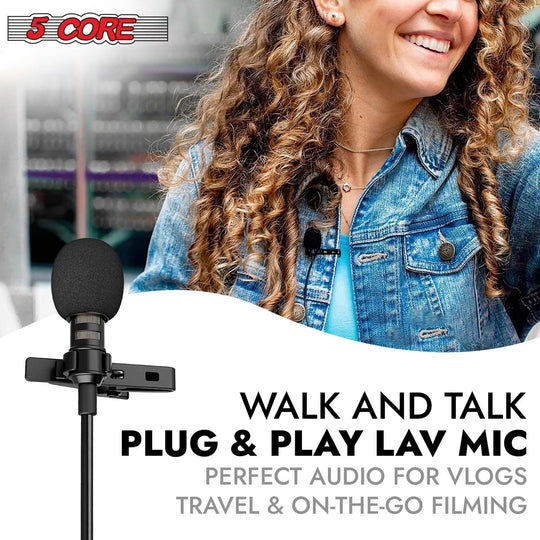 5Core omnidirectional lavalier microphone, clip-on 3.5mm professional-grade lapel mic
