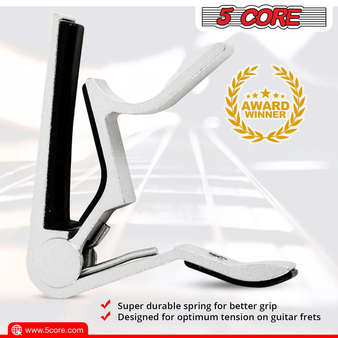 5 Core Clip Capo: Pair of capos for acoustic and electric guitars, ideal for versatile use.