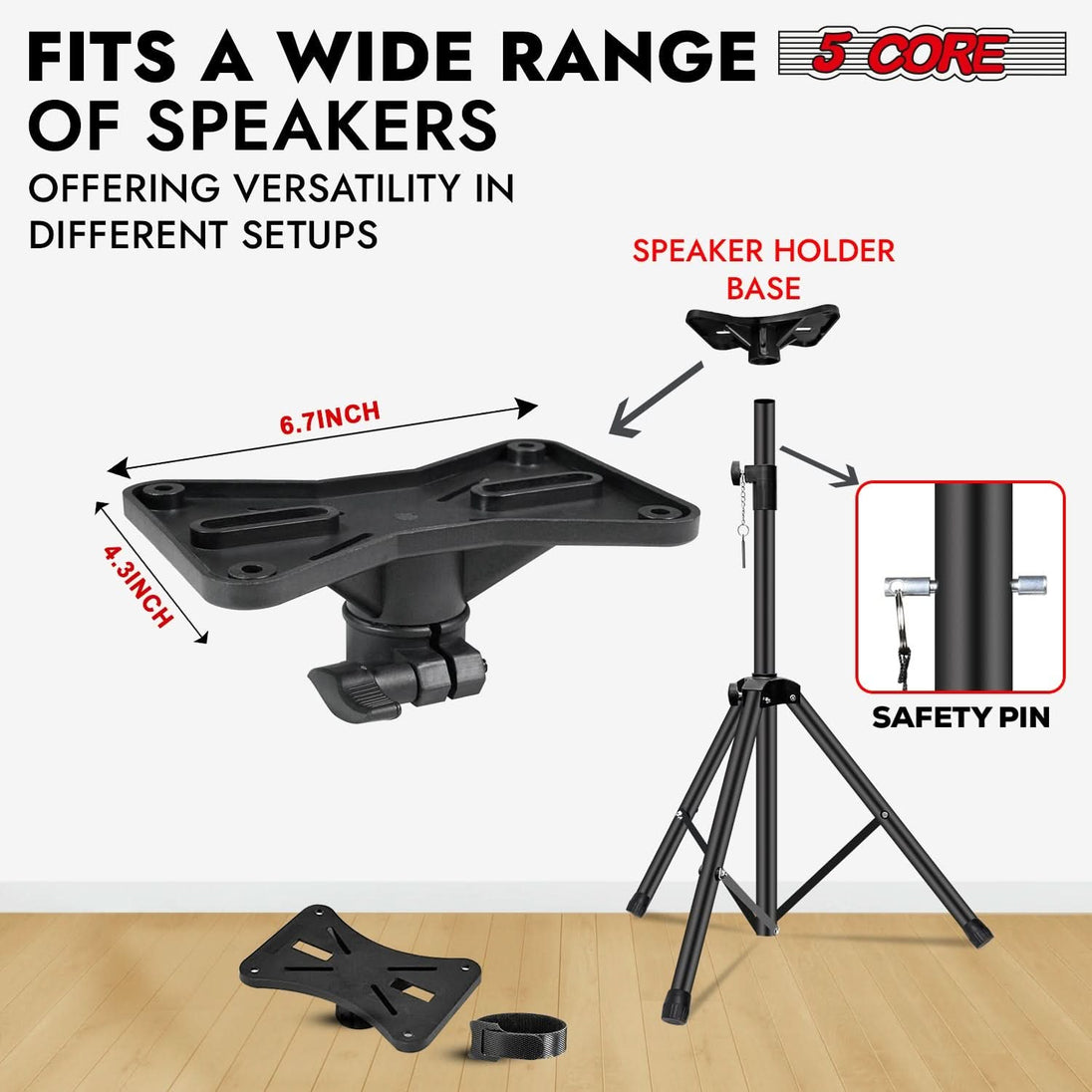 5Core black speaker stand tripod, 48-inch adjustable, DJ studio monitor stands, pole mount pair