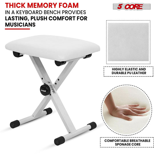 Adjustable 5Core X style keyboard bench, padded piano chair stool