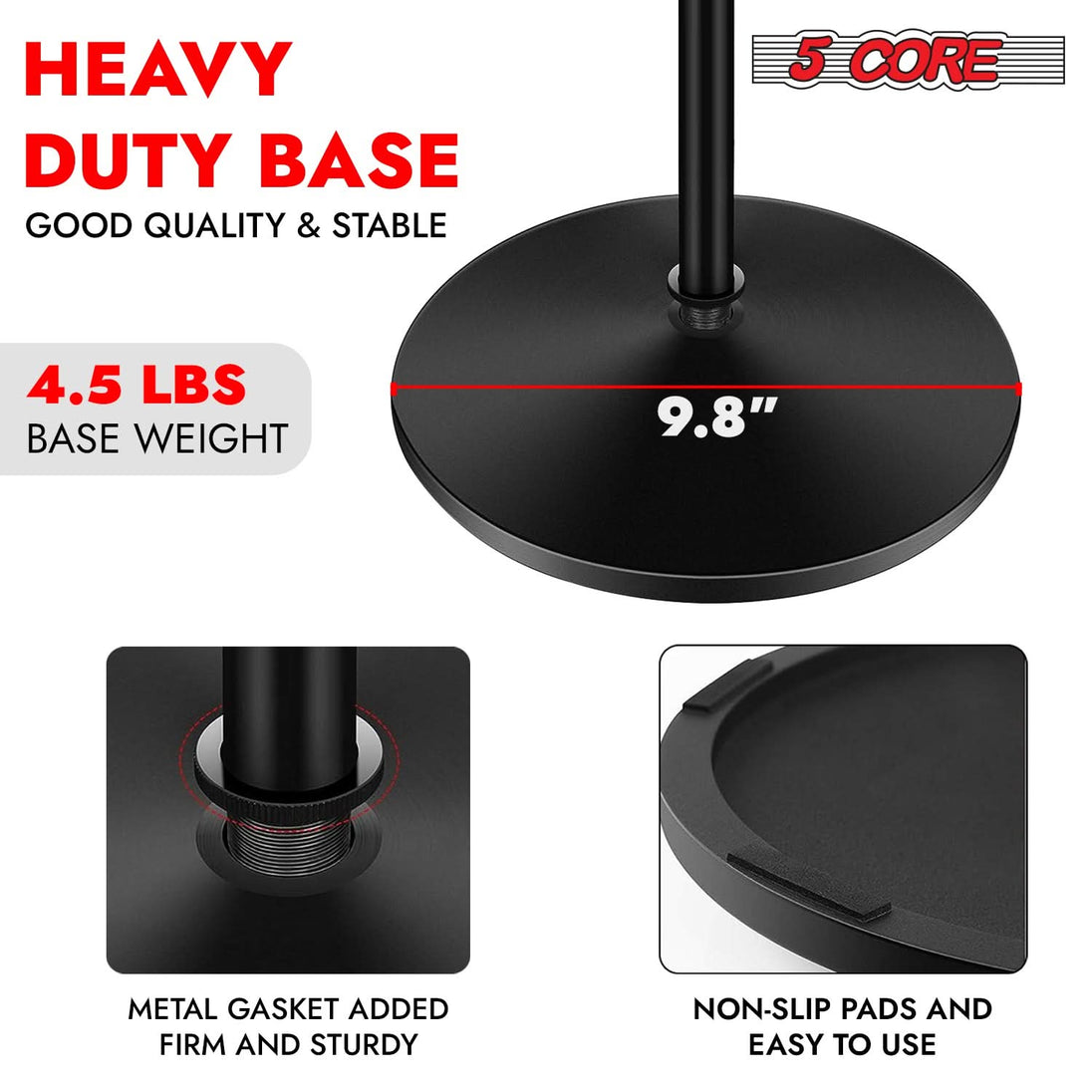 5Core adjustable mic stand with round base for karaoke and studio use