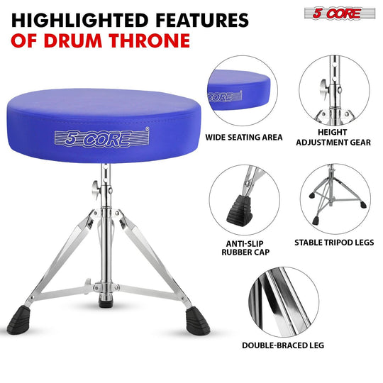 Ergonomic drum chair with thick padding, a durable frame, and height adjustment for a secure drumming experience.