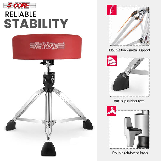 Padded drummer chair designed for comfort and support during extended drumming sessions