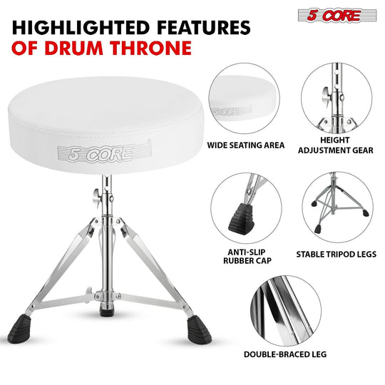 Sturdy drum chair with thick padding, a durable build, and an ergonomic design for long drumming sessions.
