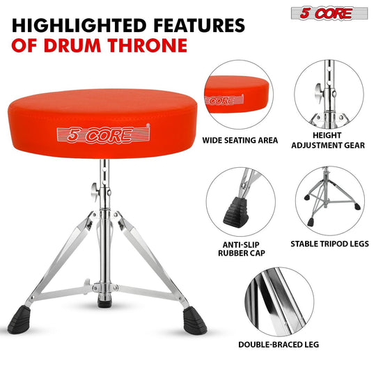 Adjustable drum chair with a thick cushioned seat, sturdy frame, and secure locking mechanism for stability.